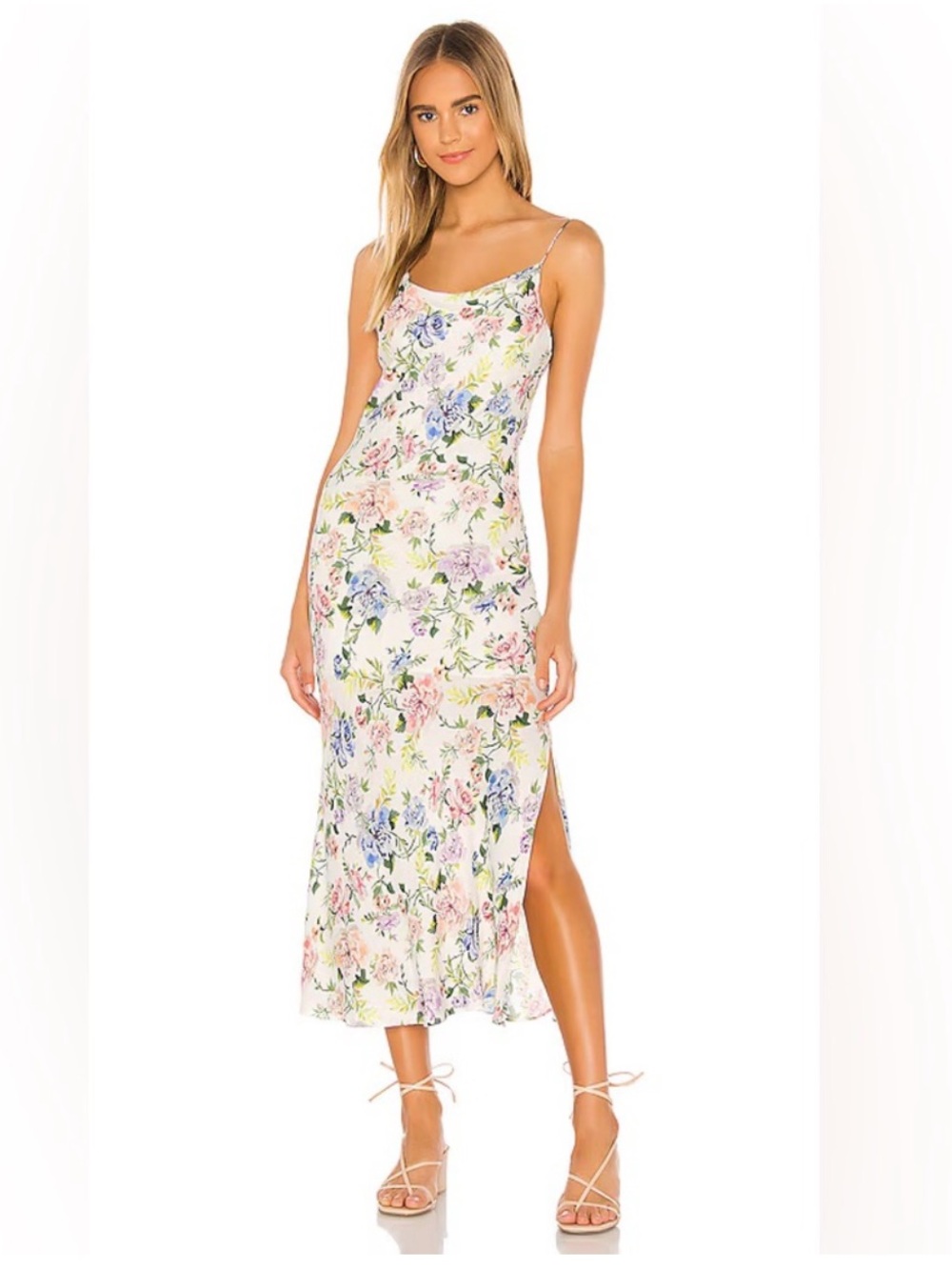 Alice + Olivia White Floral Midi Slip Dress